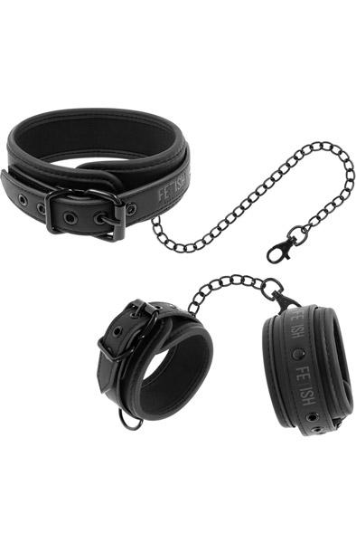 Fetish Submissive Collar & Wrist Cuffs Vegan Leather Handbojor & halsband