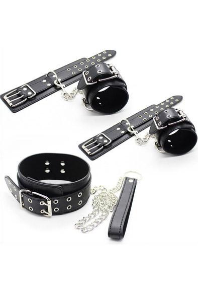 Handcuff & Collar Kit Double Pin Black Hand och fotbojor