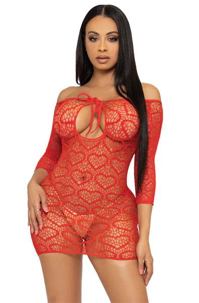 Leg Avenue Heart Net Mini Dress Red O/S Klänningar & Kjolar