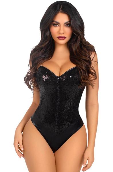 Sequin Boned Bodysuit Black L Body & Playsuits