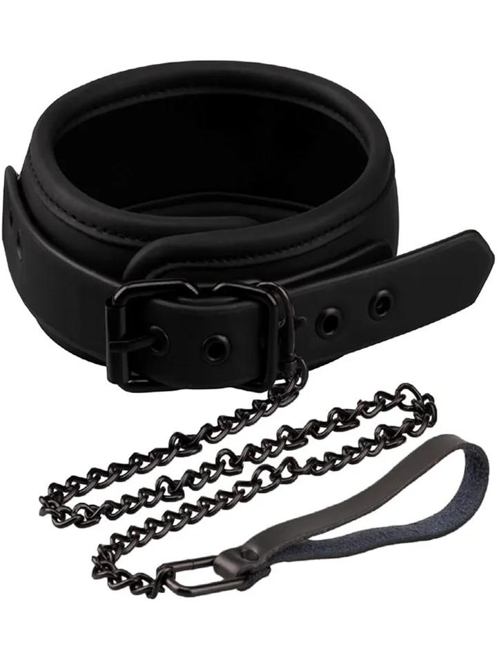 Fetish Black Shadow Collar With Leash Bondage Halsband & Koppel