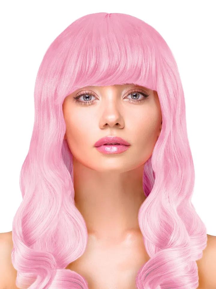 Party Wig Long Wavy Light Pink Hair Peruk