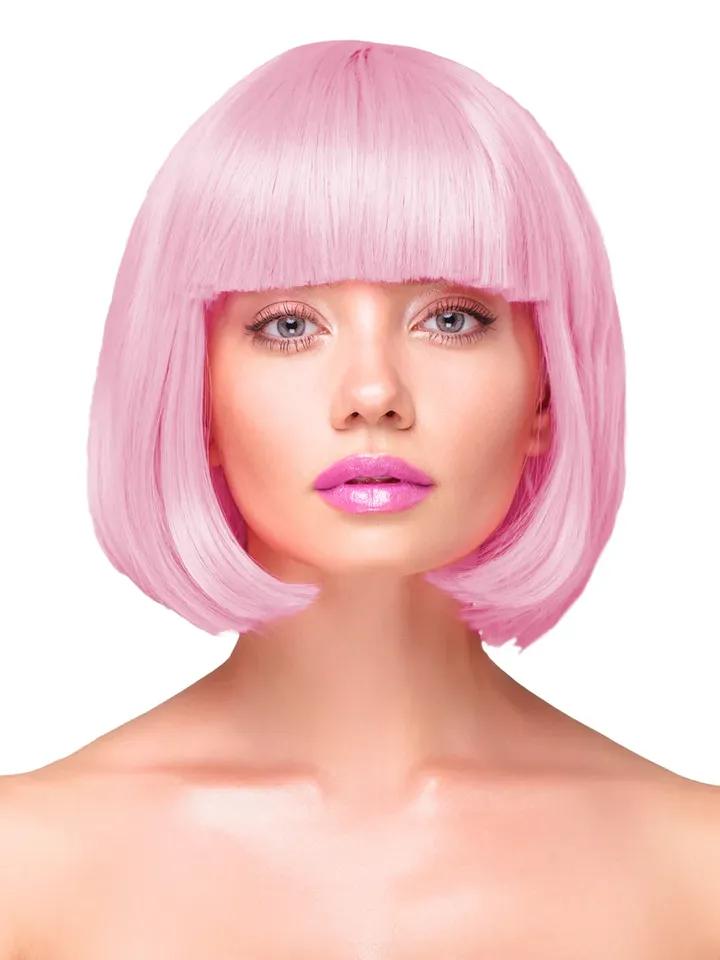 Party Wig Short Straight Hair Light Pink Peruk