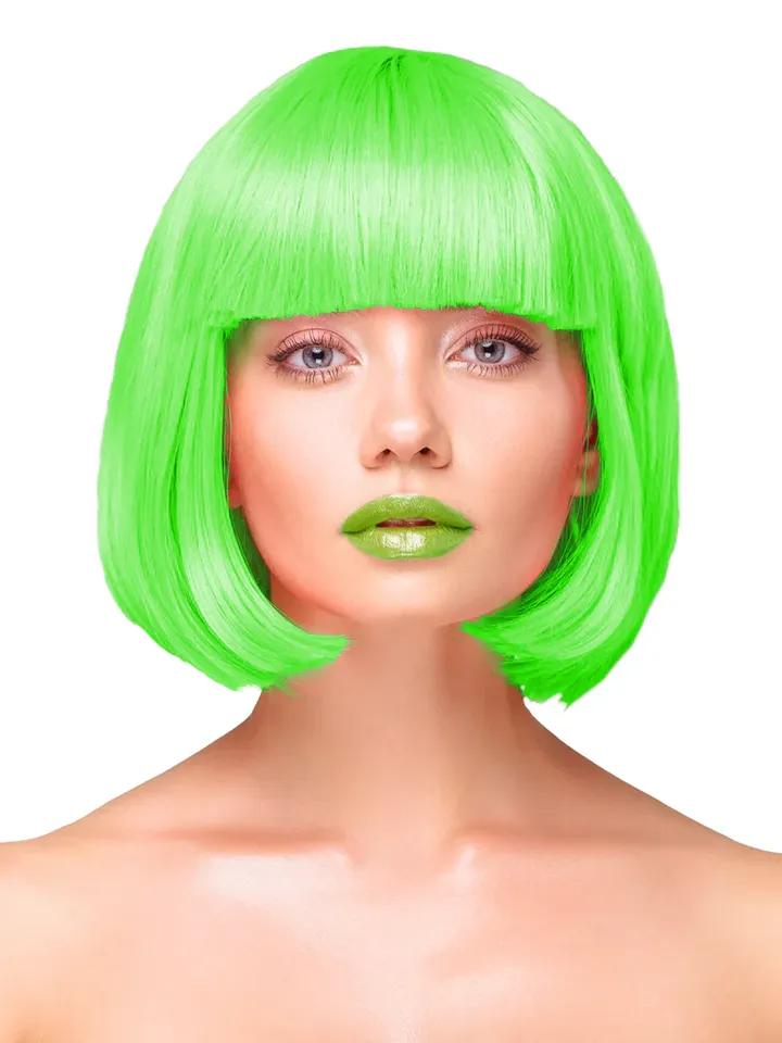 Party Wig Short Straight Hair Neon Green Peruk