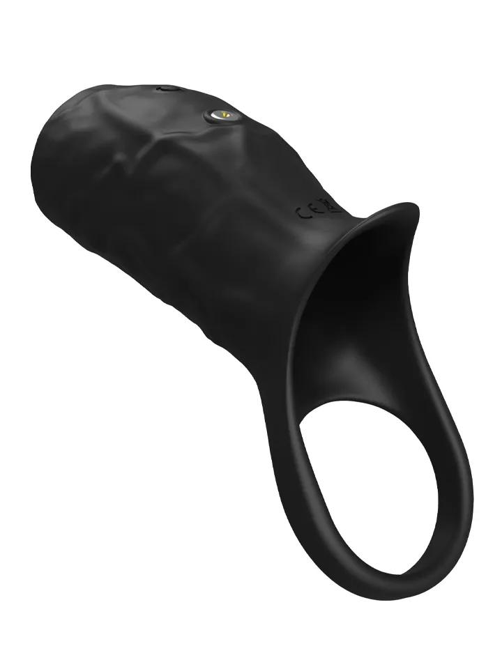 Vibrating Open Cock Sleeve Black Penisförlängare/Sleeve med vibrator