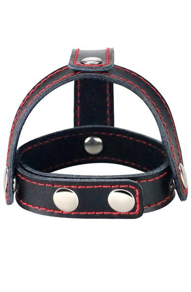 T-Style Leather Cockring With Ball Divider Penis & pungring