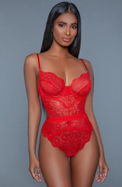 BeWicked Bettany Lace Bodysuit Red S Teddy