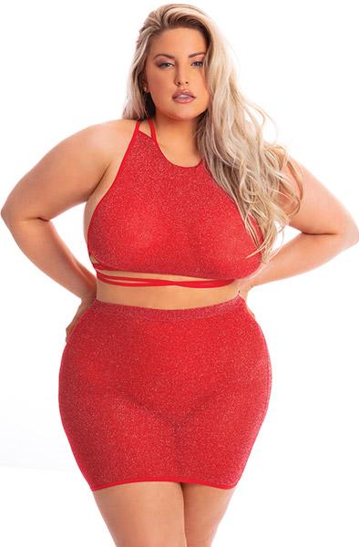 Midnight Sun 2-pcs Skirt Set Red Queen Size Sexiga kläder