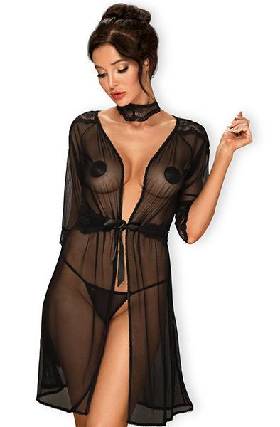 Obsessive Lucita Peignoir Black L/XL Sexig morgonrock