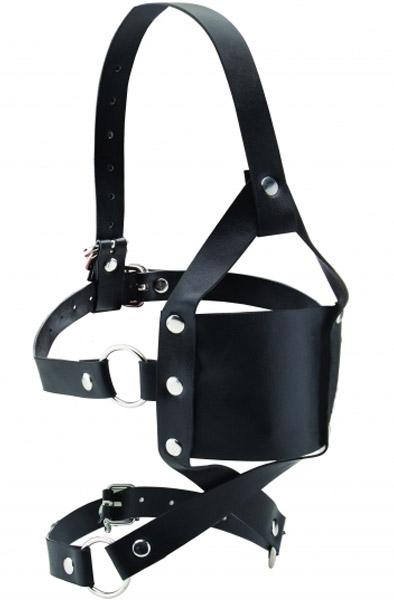 Shots Leather Mouth Gag Black Gag med harness