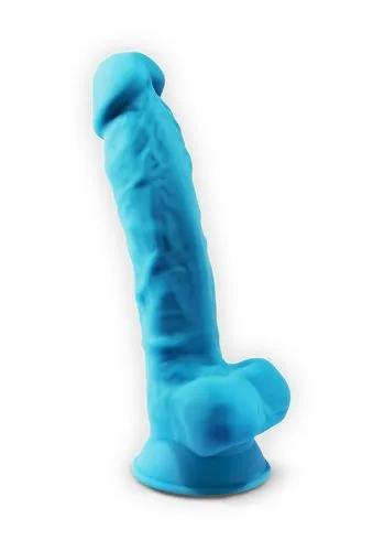 Dual Density Blå Dildo med pung 18 cm