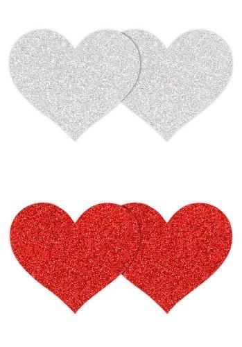 Heart Nipple Covers Red/Silver 2 pair