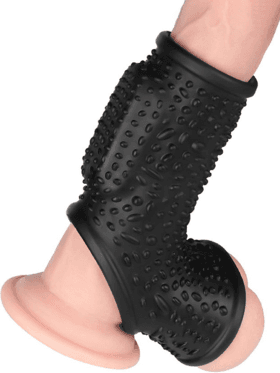 LoveToy Vibrating Knights Ring Sleeve, Drip, svart