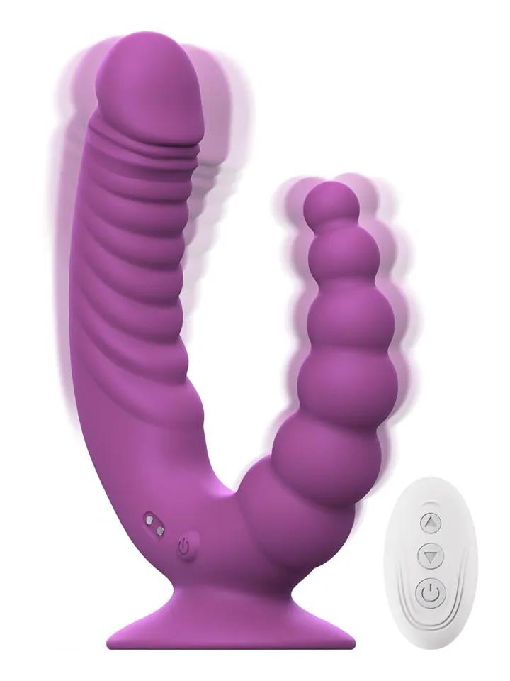 Double Vibrator With Suction Cup &amp; Remote