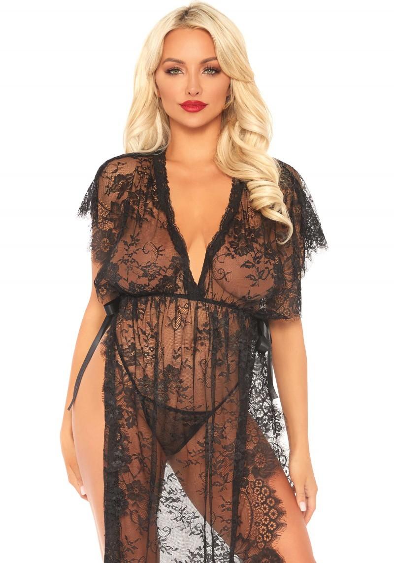 Lace kaftan robe and thong