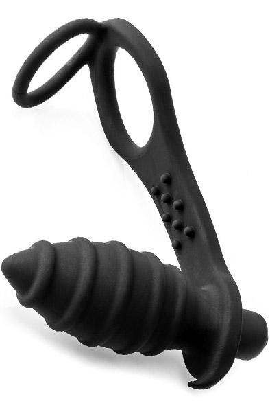 Vibrating Anal Massager With Cock & Ball Ring Analplugg med penisring
