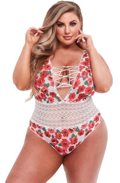 White Floral & Lace Teddy Curvy Queen Size Teddy