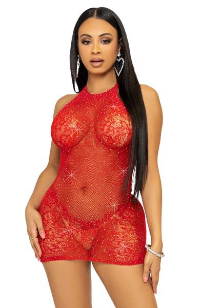 Rhinestone Halter Mini Dress Red O/S Klänningar & Kjolar