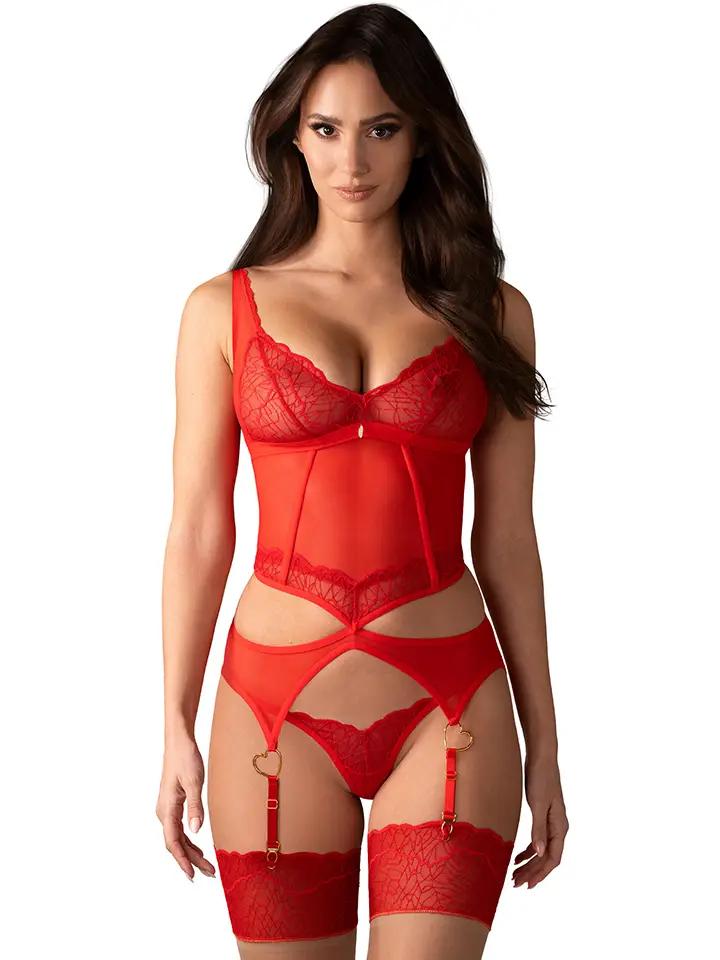 Obsessive Cupide Desir Corset & Thong Red XXL/XXXL Underklädesset
