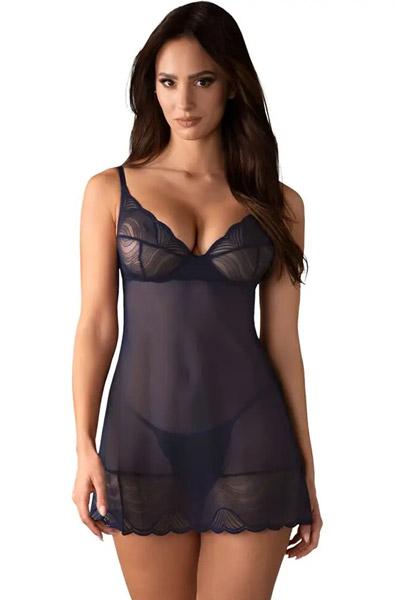 Obsessive Nightly Blue Chemise & Thong M/L Babydoll