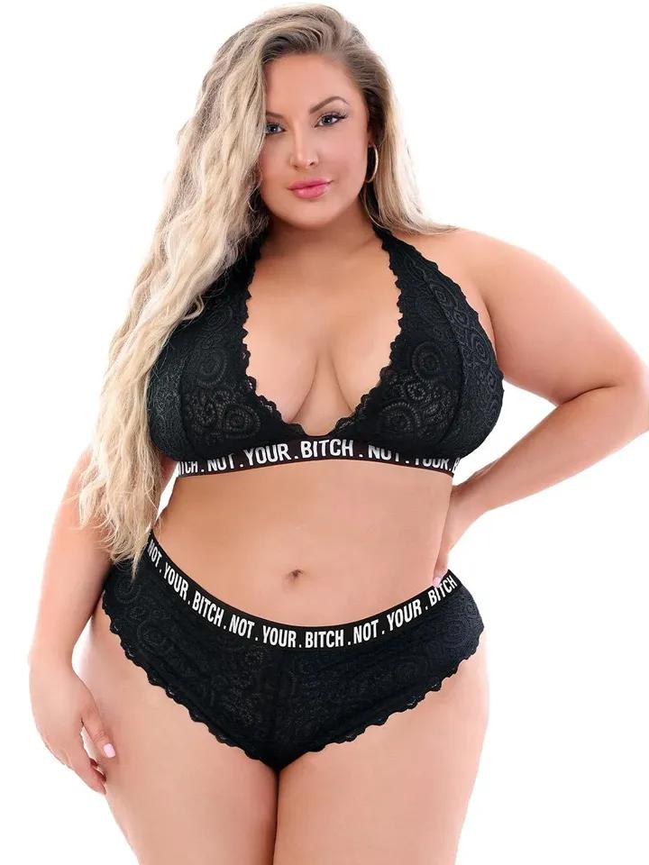 Not Your Bitch Lace Bralette & Cheeky Panty Queen Size Underklädesset