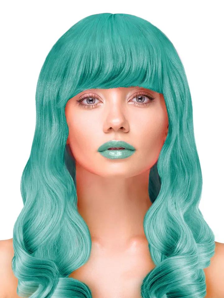 Party Wig Long Wavy Turquoise Hair Peruk