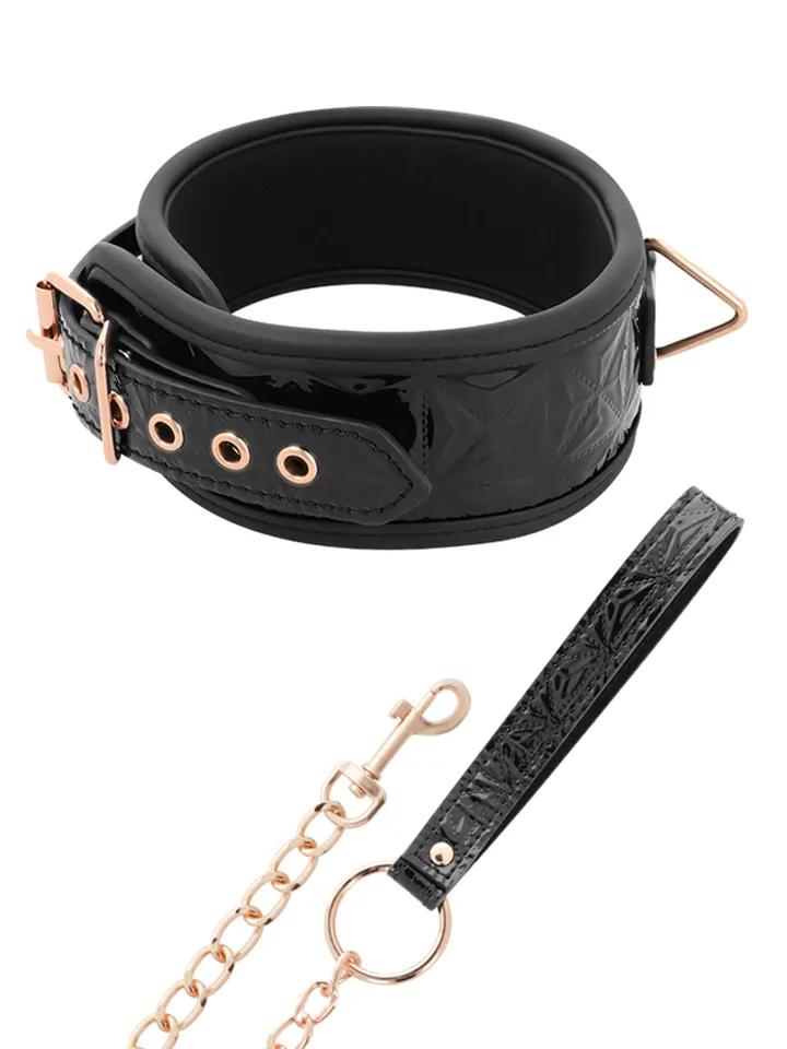 Black Edition Premium Vegan Leather Collar Halsband & koppel