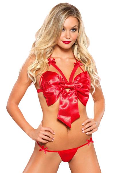 Leg Avenue Luxurious Satin Bow Bra Set S/M Sexiga kläder