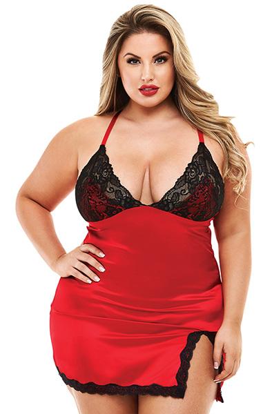 Baci Lingerie Lace & Satin Chemise With Panty Queen Size Sexiga underkläder