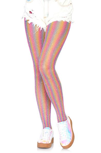 Leg Avenue Lurex Rainbow Fishnet Tights One Size Fishnet Strumpbyxa