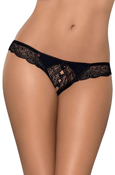 Obsessive Miamor Crotchless Thong Black L/XL Trosor med öppen gren