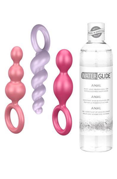 Satisfyer Plugs 3st + Glidmedel Anal 300ml Paketerbjudande