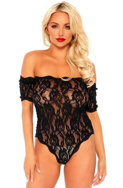 Leg Avenue Crotchless Teddy Cuff Sleeves M/L Teddy