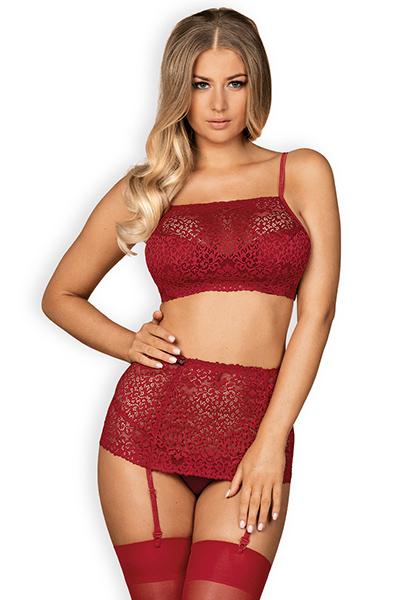 Obsessive Lividia 3 pcs Set Red L/XL Sexiga underkläder