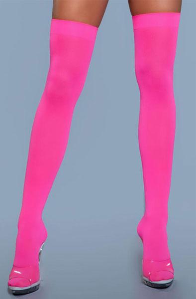 BeWicked Thigh High Nylon Stockings Neon Pink One Size Rosa Stay Ups