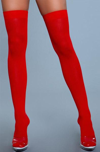 Thigh High Nylon Stockings Red One Size Röda Stay ups