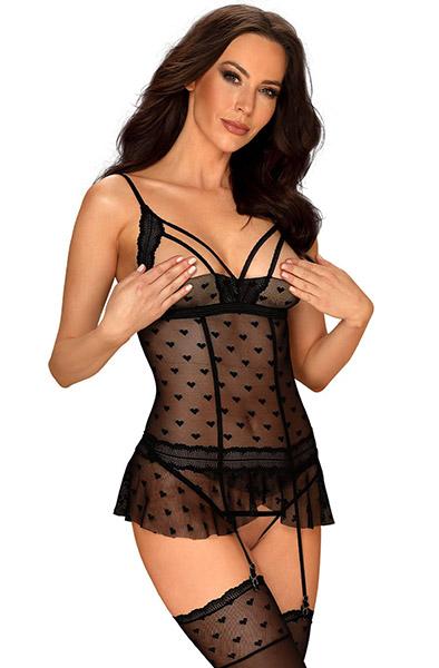 Obsessive Heartia Corset Black L/XL Sexiga underkläder