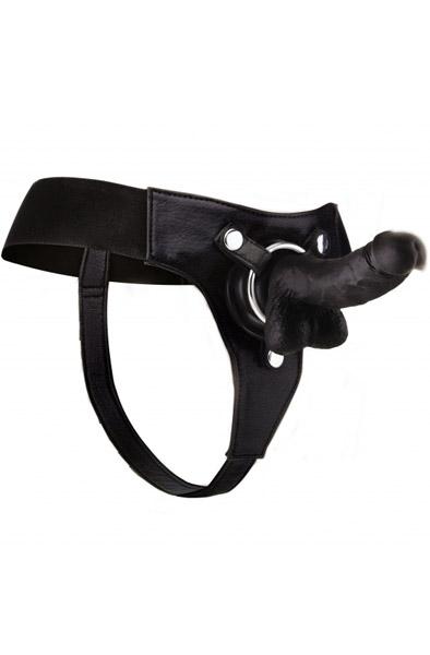 Shots Realistic Strap-On Black 18 cm Strap-on med sele