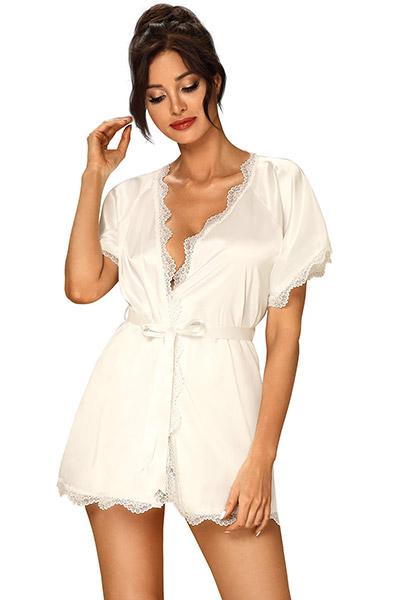 Obsessive Prima Neve Peignoir White L/XL Sexig morgonrock
