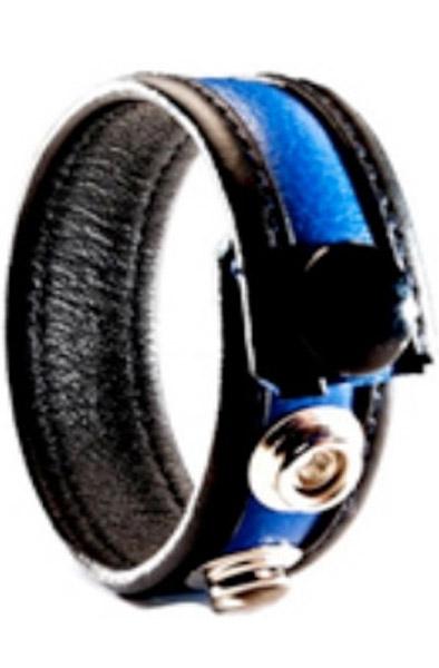 The Red Leather Cockring 3-snaps Black-Blue Penisring