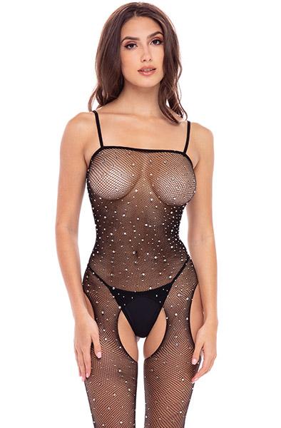 Rene Rofe Sparkle Crotchless Bodystocking Black O/S Bodystocking