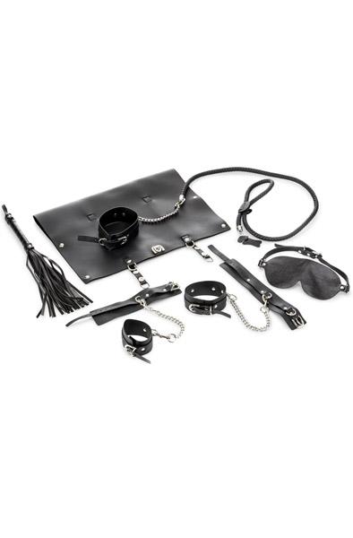 9-pcs Artificial Leather Bondage Set Black Bondage paket