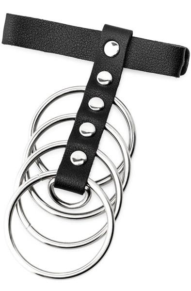 Black Artificial Leather Cockring With Metal Shaft Support 45mm Penisbur