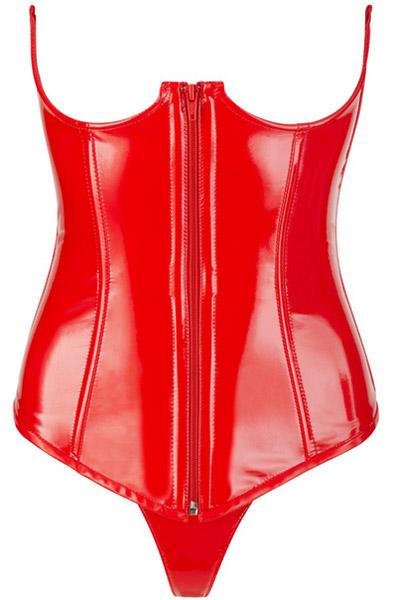 Black Level Vinyl Corset With Thong Red M Korsett