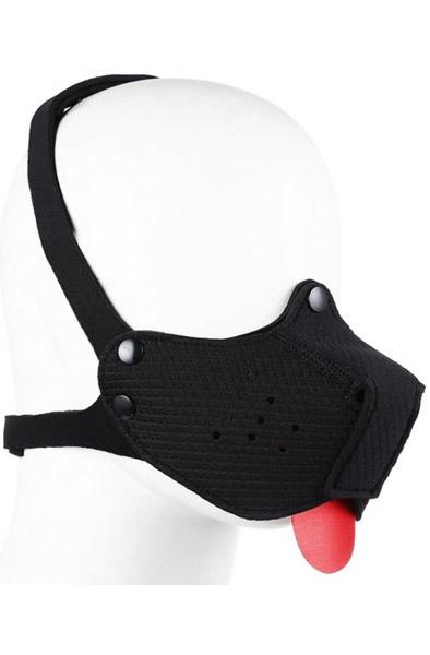 Neoprene Puppy Black Snout + Tongue BDSM mask