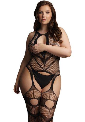 High neck key-hole suspender bodystocking - Queen Size