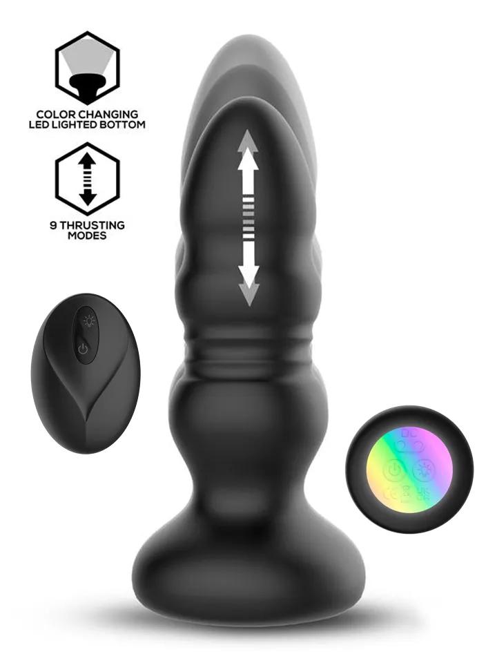 Krax Butt Plug With Vibration, Thrusting & Led Light