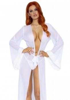 Faux fur trimmed robe & string White