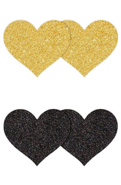 Pretty Pasties Glitter Hearts Black Gold 2 Pair