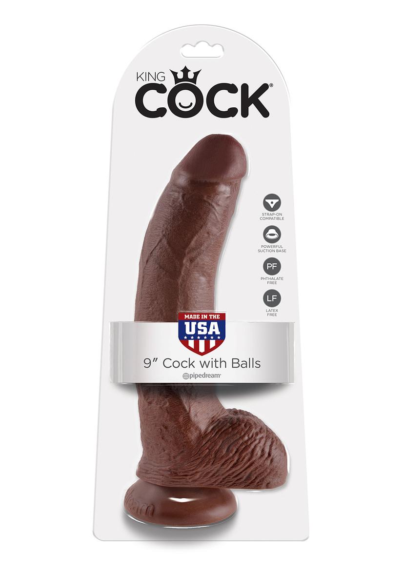 KING COCK 9 INCH W/ BALLS BROWN DILDO